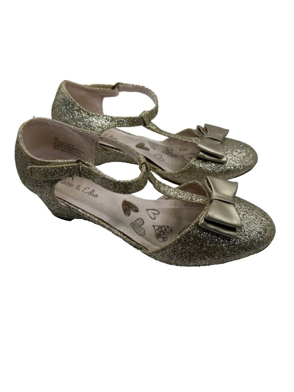 Olive & Edie Girls Lucina Mary Jane Heel Sz 5 Gold Glitter Sparkly Princess Glam